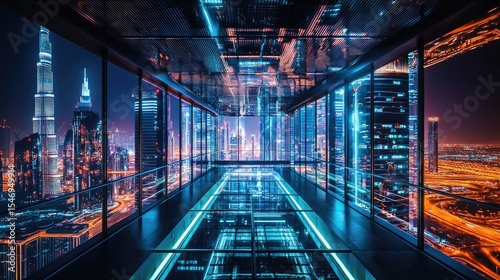 Wallpaper Mural Cityscape panorama from a high-altitude walkway at night. Torontodigital.ca