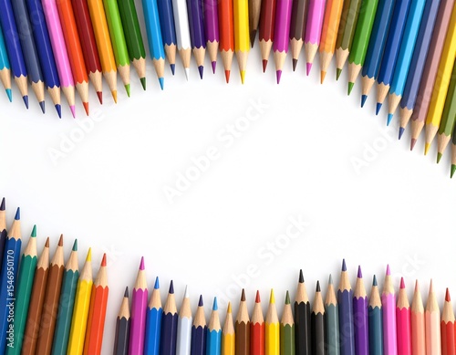colored pencils frame mockup on white background