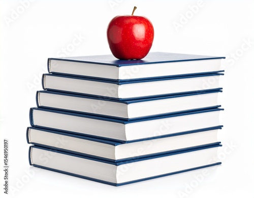 red apple on books mockup on white background