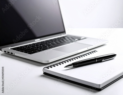 laptop and pen mockup on white background
