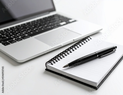 laptop and pen and notebook mockup on white background