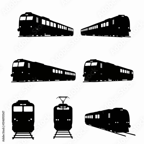 Train silhouette collection public transportation icons