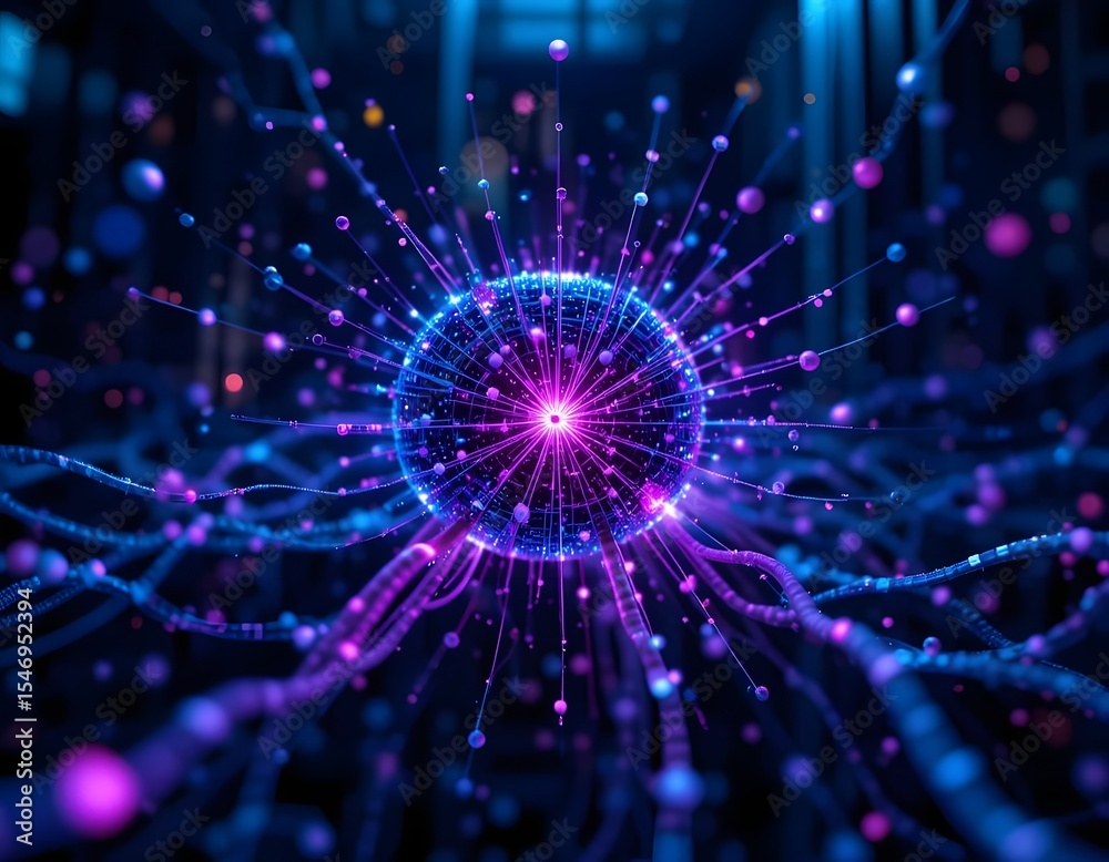 Fototapeta premium Abstract Glowing Sphere with Energy Lines Digital Art