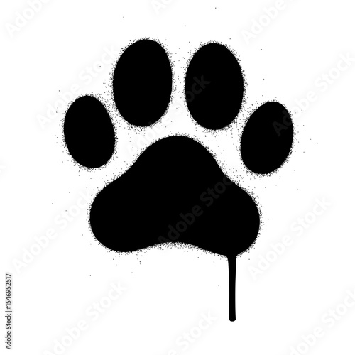 Black graffiti style paw print on a transparent background with a drip