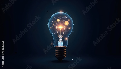 Illuminated lightbulb with intricate design.