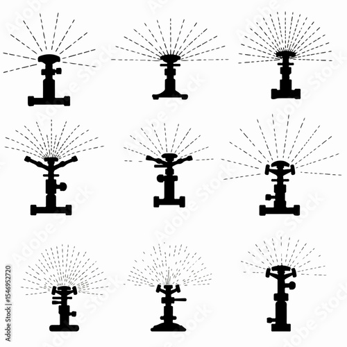 Sprinkler watering system black silhouettes