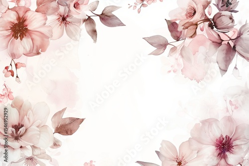 Clean white background with soft blush pink and ivory floral watercolor border, elegant islamic wedding theme, space for text in center 