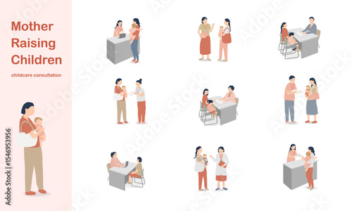 Parenting Consultation Scene with Mother and Child – Family Support Color Version