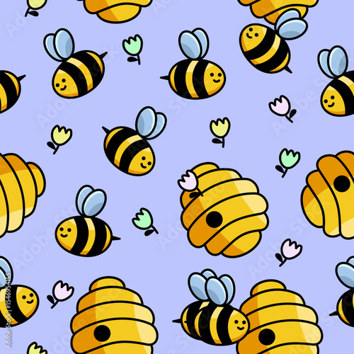 Cute bee pattern background vector design