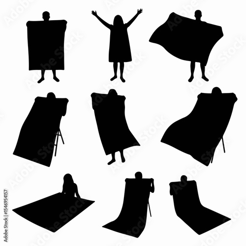 Silhouettes of people with blankets poses