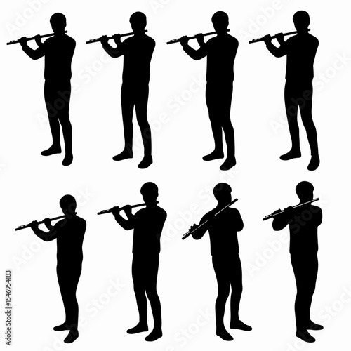Silhouettes of People Playing Flute, Musical Figures