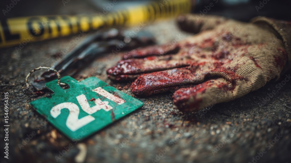 Obraz premium Crime Scene Bloodied Glove Evidence Investigation
