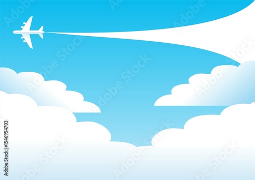 飛行機　夏　空　雲　フレーム　バナー　広告　ビジネス　コピースペース　背景　壁紙　イラスト　素材