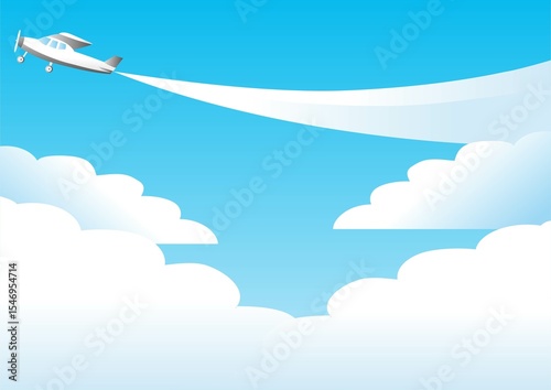 飛行機　夏　空　雲　フレーム　バナー　広告　ビジネス　コピースペース　背景　壁紙　イラスト　素材
