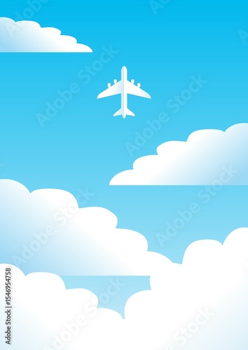 飛行機　夏　空　雲　フレーム　バナー　広告　ビジネス　コピースペース　背景　壁紙　イラスト　素材