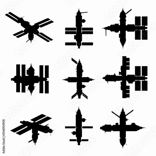 Silhouette spacestation various perspectives science space exploration