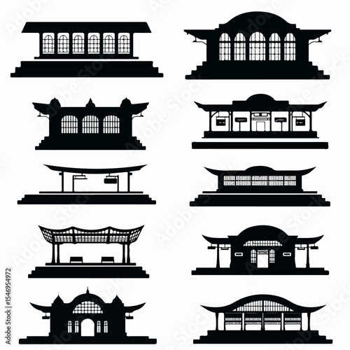 Silhouette station design architecture landmark set