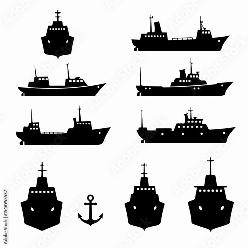 Ship vessel silhouettes nautical transport collection