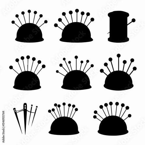 Sewing supplies silhouettes needles, pins, and pincushions