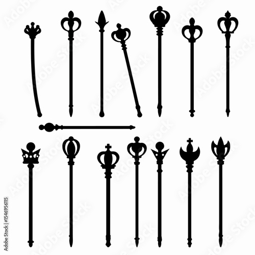 Scepters and staffs silhouettes set for royalty