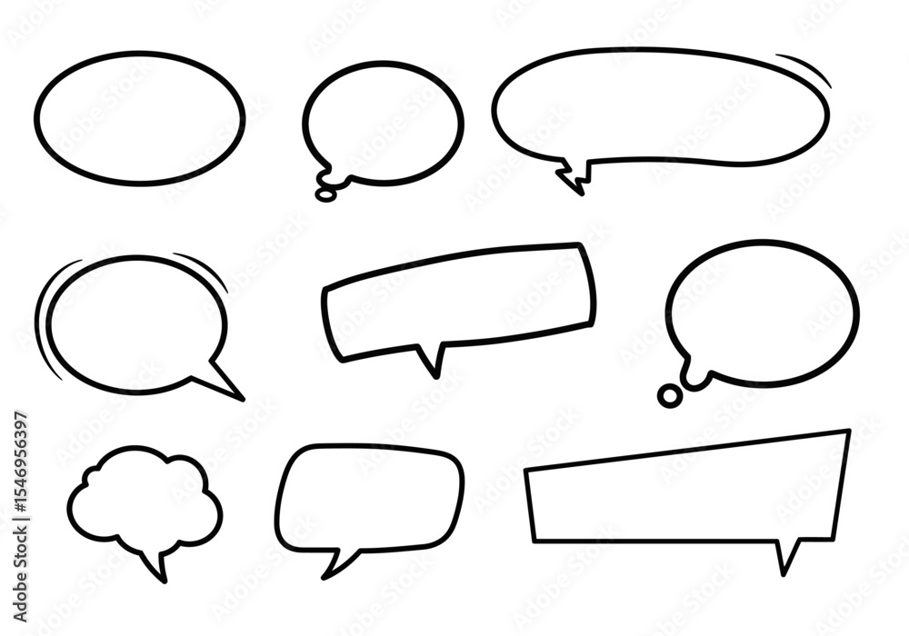 Obraz premium A set of nine blank speech bubbles in various shapes and sizes outlined in black