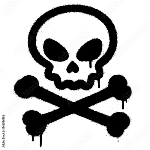 Gritty Black Spray Paint Skull and Crossbones Symbol Isolated