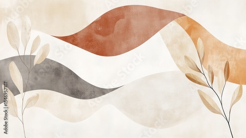 Abstract design with flowing shapes and delicate foliage.