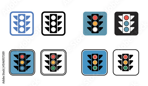 Set of vector traffic light icon symbols in different colors and styles