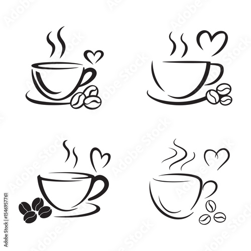 A vector set of hot coffee and tea cup icons, perfect for cafe and breakfast beverage designs