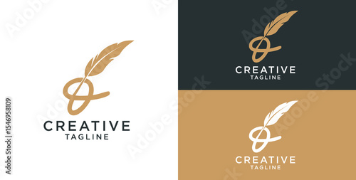 golden feather signature logo design. Initial o feather logo template minimalist