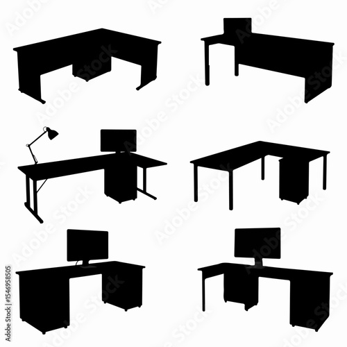 Office desks furniture silhouette for business space