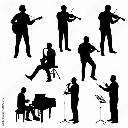 Musicians silhouettes performance band playing orchestra