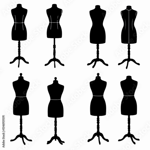 Mannequin collection in black and white clothing display
