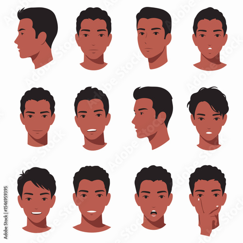 Man face portraits heads views and expressions
