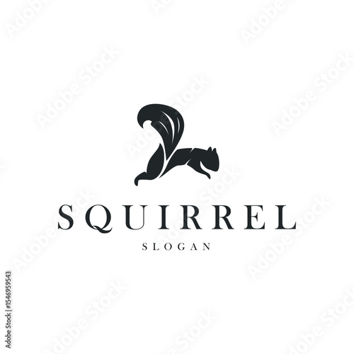 animal logo squirrel black silhouette design minimalist simple black and white design vintage concept as a symbol illustration template for brand or poster