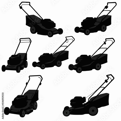 Lawnmower silhouettes set for outdoor lawn care