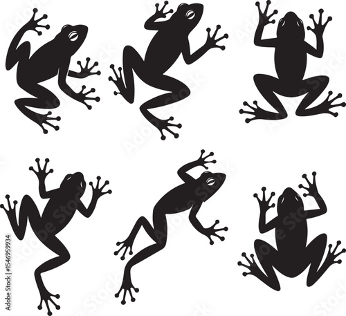 Black Frog Silhouettes Vector Collection - Amphibian Outline Illustrations for Nature, Wildlife, Pond, and Biology Designs