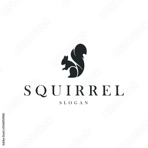 animal logo squirrel black silhouette design minimalist simple black and white design vintage concept as a symbol illustration template for brand or poster