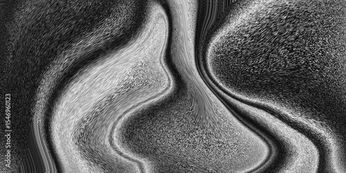 Simple black and white illustration with wavy distorted lines and fine grainy texture.