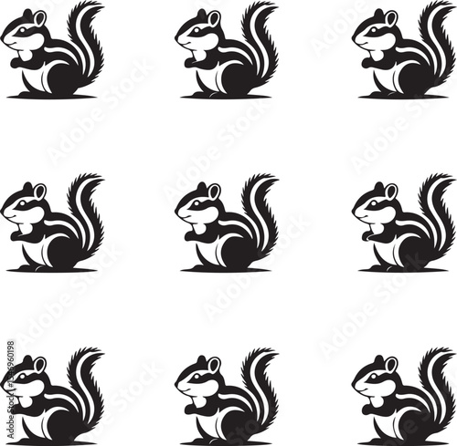 Adorable Black and White Chipmunk Squirrel Vector Illustrations Set - Cute Cartoon Wildlife Characters for Digital Design and Nature Themes