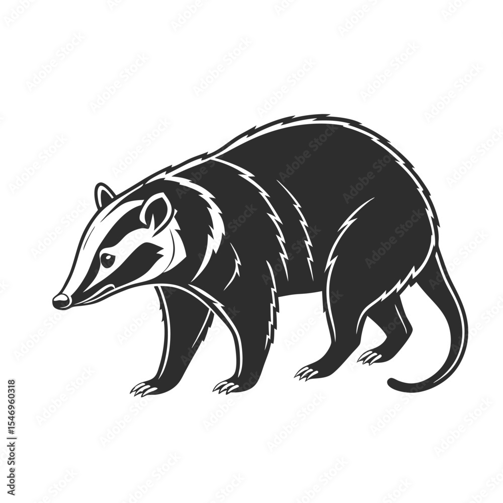 Obraz premium High-Contrast Black and White Badger Vector Illustration - Detailed Wildlife Animal Graphic for Nature and Outdoor Designs