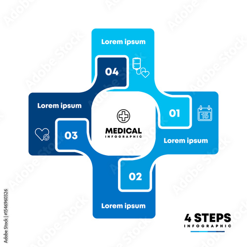 Vector plus infographic, medical diagram, healthcare graph, hospital presentation, emergency chart. Medicine doctor logo. Concept with 4 options, parts, steps, processes. editable vector