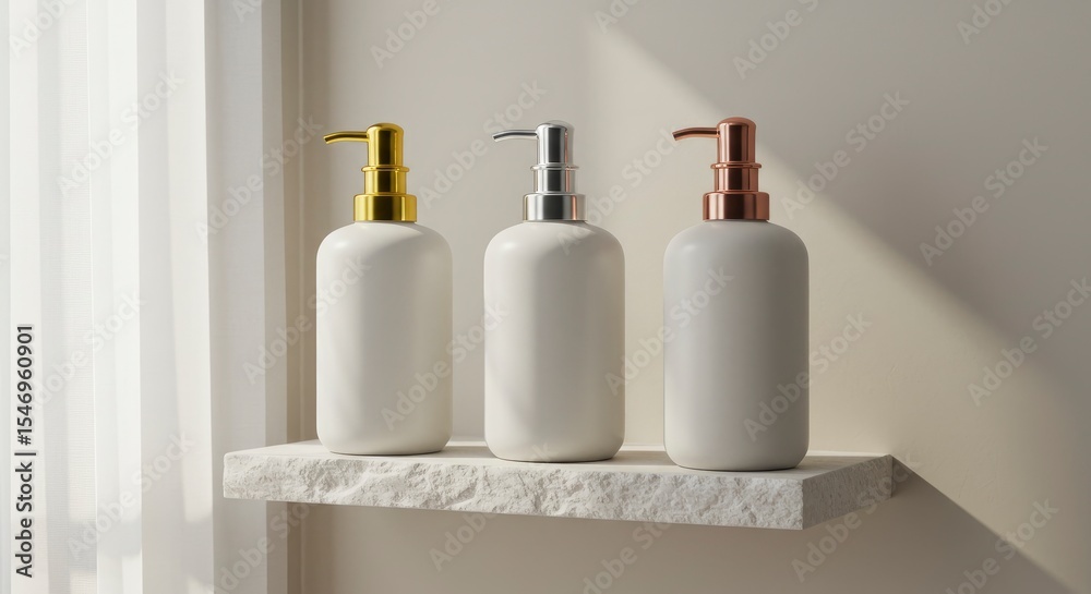Naklejka premium Elegant Ceramic Soap Dispensers Gold, Silver, Rose Gold