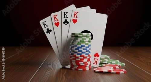Playing Hand with Poker Chips on Wooden Table