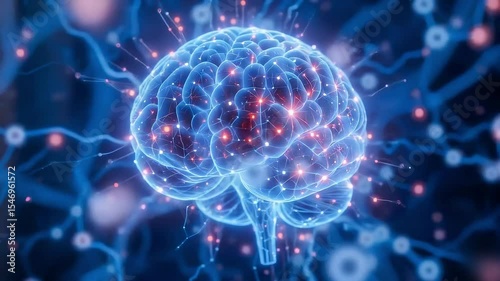 A detailed 4K video of a human brain with glowing neural connections