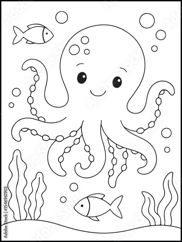 Printable Octopus Coloring Page for Kids – Fun Underwater Black and White Educational Worksheet