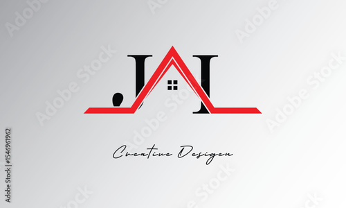 JI Letter House Logo – Creative Real Estate Monogram Design with Roof Shape & Home Symbol for Architecture, Property & Modern Branding Identity