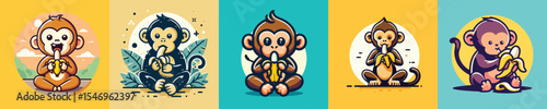 vector image monkey eating flat design