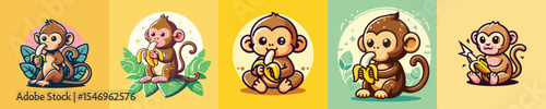 vector image monkey eating flat design