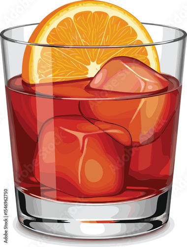 Paloma cocktail with grapefruit slices, ice cubes, and sparkling soda in a tall glass. Watercolor illustration on white background. Summer citrus drink and tropical cocktail concept for design